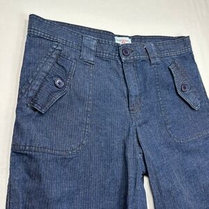 George & Martha Women Blue Pinstripe Denim Utility Shorts Size 14 Stretch Cotton